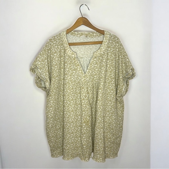 Entro 2X Plus Size Floral Frayed Cotton Gauze Pocket Tunic Top Boho Blouse - Picture 1 of 12